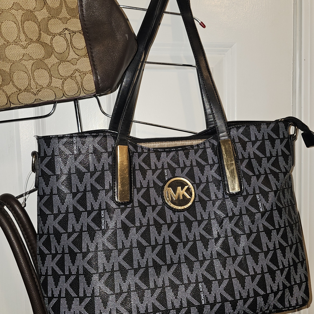 Michael Kors Black and Gold Monogram Tote